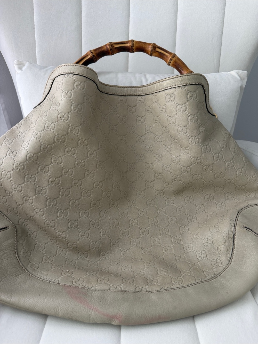 Gucci Beige Leather Bamboo-Handle Shoulder Bag